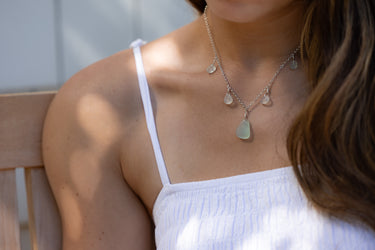 5 Charm Aqua Blue Sea Glass Necklace